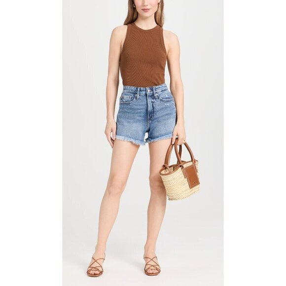 GOOD AMERICAN Good 90's Yoke Contrast Short in Indigo 095 2/26 Denim Jeans - Picture 1 of 16